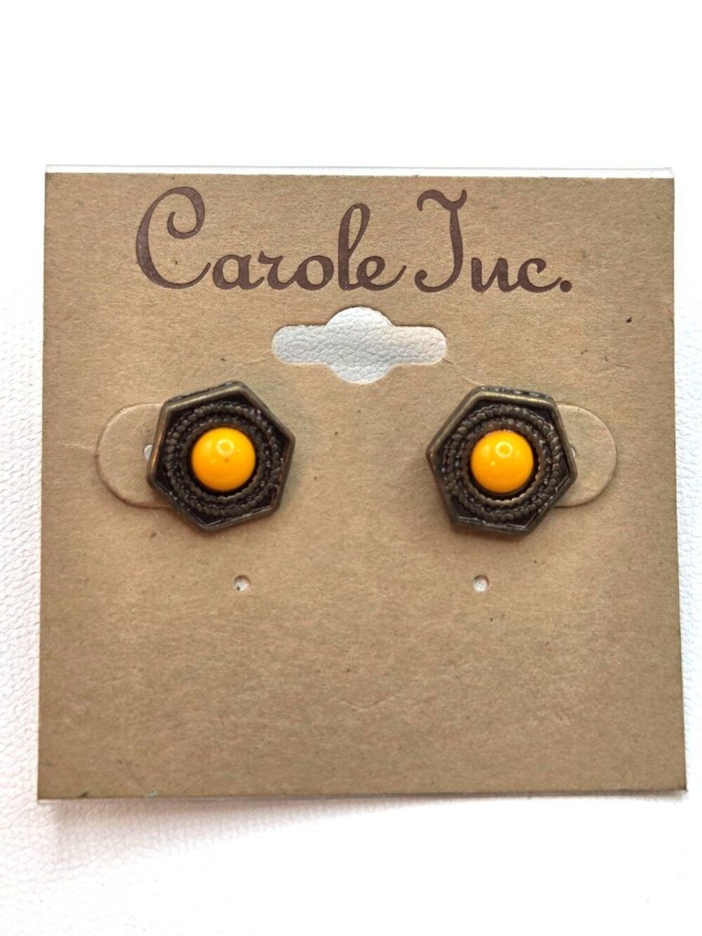 Vintage Carole Inc. Hexagon Stud Earrings With Yellow Center